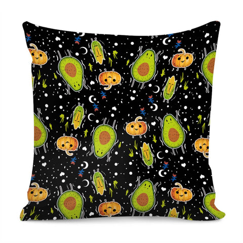 Image of Avocado With Pumpkin And Corn And Graffiti And Polka Dots And Moon And Flowers Pillow Cover