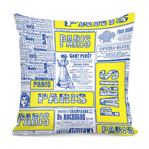 Vintage Newspaper And Font And Color Blocks And Geometry Pillow Cover