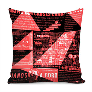 Vintage Newspaper And Font And Color Blocks And Geometry Pillow Cover