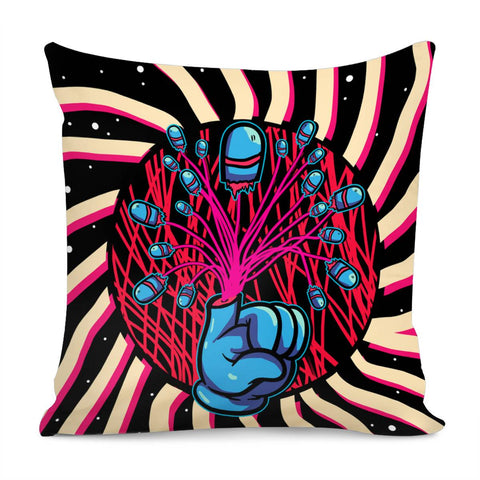 Image of Hand And Rocket And Font And Geometry And Starry Sky Pillow Cover