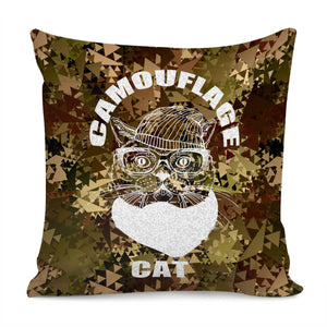 Cat And Camouflage And Font And Geometry Pillow Cover