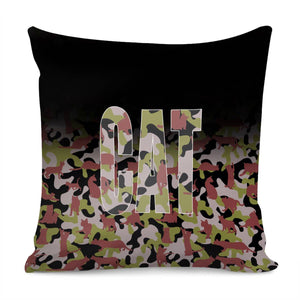 Cat And Camouflage And Geometry And Text Pillow Cover