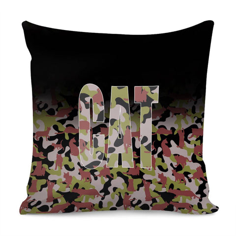 Image of Cat And Camouflage And Geometry And Text Pillow Cover