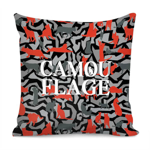 Cat And Camouflage And Geometry And Text Pillow Cover