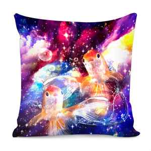 Goldfish And Starry Sky And Bubbles And Water Drops Pillow Cover