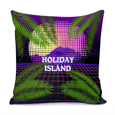 Image of Tropical Island With Coconut Leaves Pillow Cover