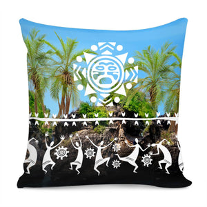 Island And Coconut Trees And Totems And Symbols Pillow Cover