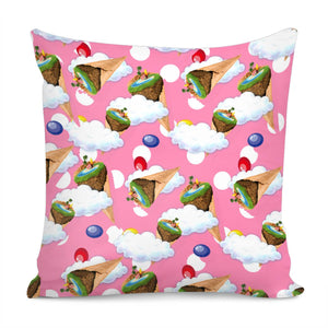 Island And Coconut Trees And Cones And Sweets And Clouds Pillow Cover