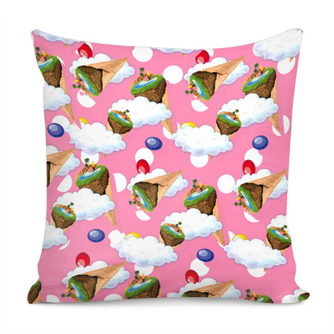 Image of Island And Coconut Trees And Cones And Sweets And Clouds Pillow Cover