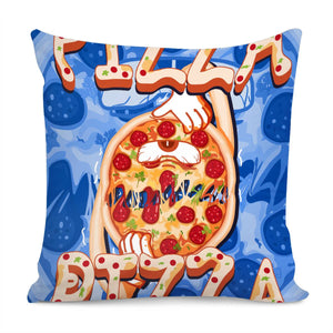 Pizza And Monsters And Meat And Vegetables And Fonts Pillow Cover