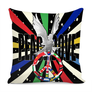 Peace Dove And Font And Flag And Peace Sign And Brush Pillow Cover