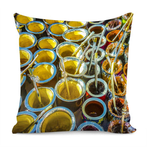 Mate Cups On Sale At Fair Street, Montevideo, Uruguay Pillow Cover