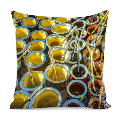 Image of Mate Cups On Sale At Fair Street, Montevideo, Uruguay Pillow Cover