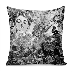 Lady And Butterflies Pillow Cover