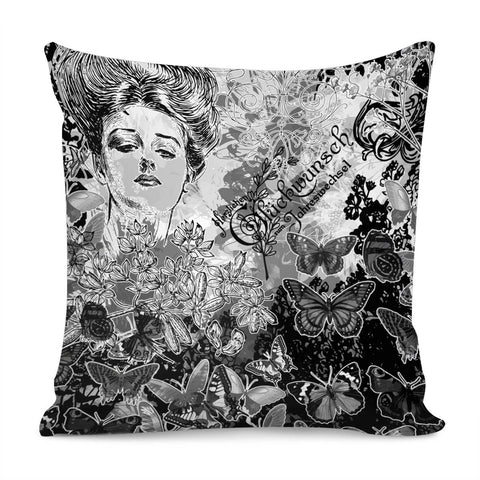 Image of Lady And Butterflies Pillow Cover