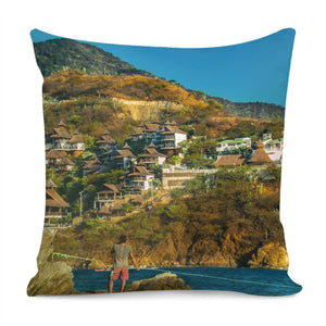 Taganga Town Landscape, Colombia Pillow Cover