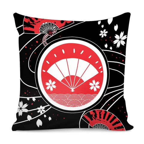 Image of Japanese And Folding Fans And Colors Pillow Cover