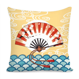 Japanese And Folding Fans And Colors Pillow Cover