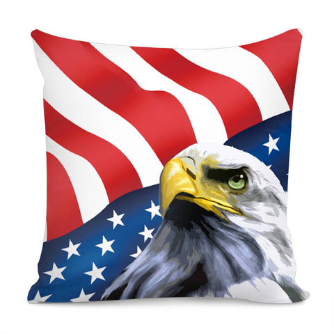 Image of Bald Eagle And American Flag Pillow Cover