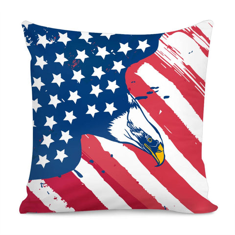 Image of Bald Eagle And American Flag And Font Pillow Cover