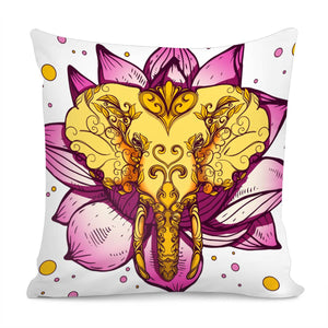 Elephant And Lotus And Polka Dots Pillow Cover