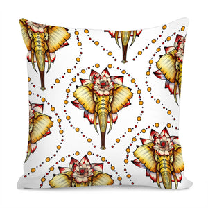 Elephant And Lotus And Polka Dots Pillow Cover