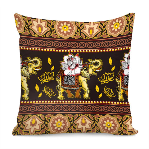 Image of Elephant And Lotus And Polka Dots Pillow Cover