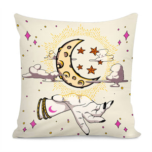 Crescent And Stars And Polka Dots Pillow Cover