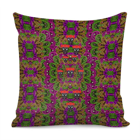 Image of Peacock Lace And Floral Sugar Skulls Pillow Cover