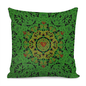 Love The Hearts  Mandala On Green Pillow Cover