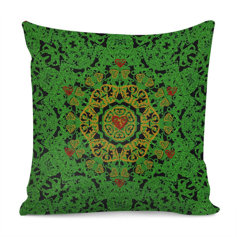 Image of Love The Hearts  Mandala On Green Pillow Cover