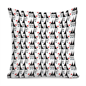 Cartoon Style Asian Woman Portrait Collage Pattern Pillow Cover