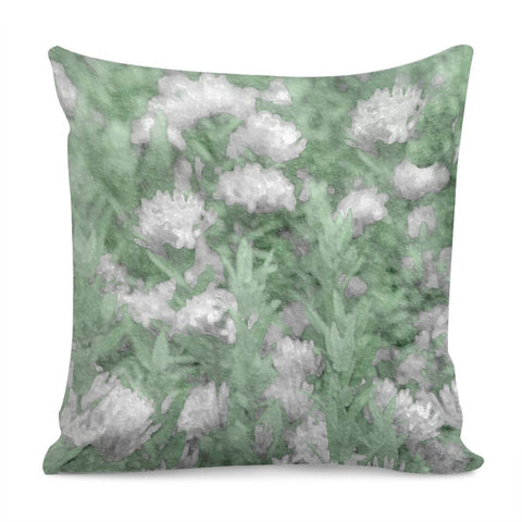 Image of Green And White Textured Botanical Motif Manipulated Photo Pillow Cover