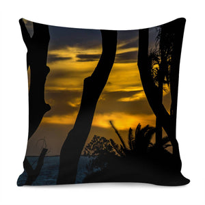 Silhouette Sunset Landscape Scene, Montevideo - Uruguay Pillow Cover