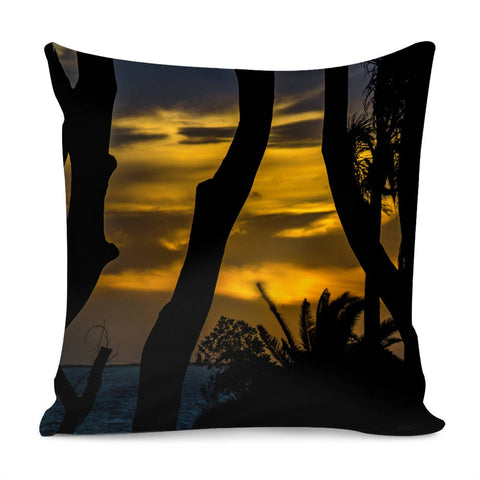 Image of Silhouette Sunset Landscape Scene, Montevideo - Uruguay Pillow Cover