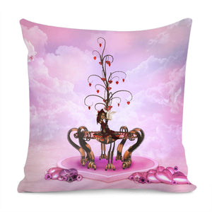 Little Fairy With Valentine Tree With Hearts Pillow Cover