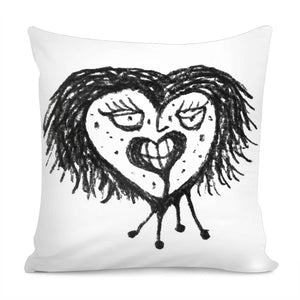 Infected Heart Black And White Drawing Pillow Cover