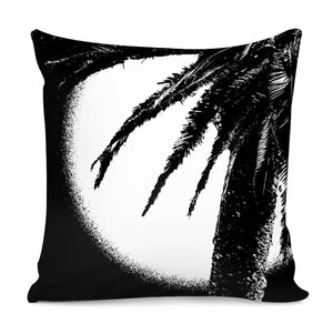 Black And White Tropical Moonscape Illustration Pillow Cover