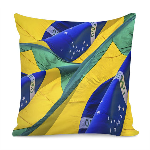 Image of Brazil Flags Waving Pattern Pillow Cover