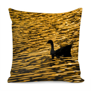 Duck At Artificial Lake Sunset Scene Pillow Cover