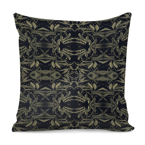 Image of Stylized Golden Ornate Nature Motif Print Pillow Cover