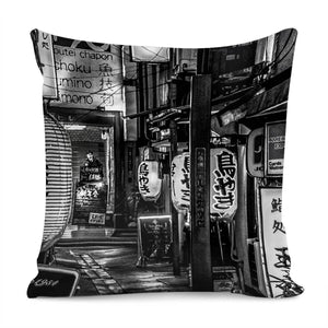 Empty Alleyway Urban Night Scene Tokyo, Japan Pillow Cover