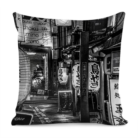 Image of Empty Alleyway Urban Night Scene Tokyo, Japan Pillow Cover