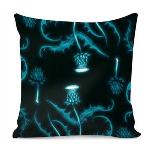 Blue Thistle On Black Pillow Cover