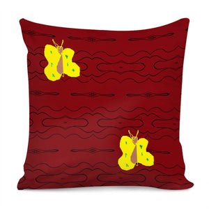 Yellow Butterflies On Maroon Patterned Pillow Cover