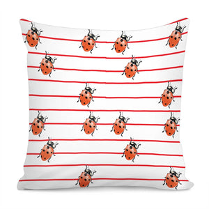 Ladybugs Red Stripes Pillow Cover