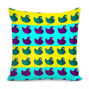 Ducks On Yellow And Blue Pattern Pillow Cover