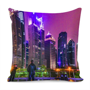 Lujiazui District Nigth Scene, Shanghai, China Pillow Cover