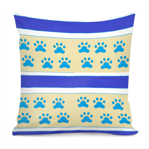 Blue Dog Paw Stripes Pillow Cover