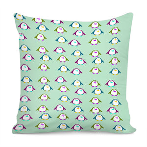 Penguins On Pastel Green Pillow Cover